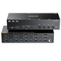 Comutator KVM Triple Monitor KCEVE pentru 4 PC-uri si 3 monitoare, 2x DisplayPort + HDMI, rezolutie pana la 8K 30Hz / 4K 144Hz, transfer date USB 3.0 5Gbps, 4 porturi USB pentru tastatura, mouse, imprimanta si stick USB, comutare prin buton, Plug & Play