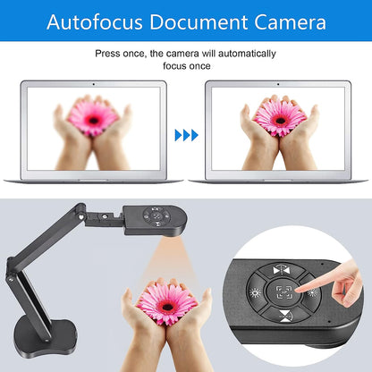 Camera de documente, 8MP, 4K, cu lampa LED reglabila pe 3 niveluri, microfon dublu, luminozitate reglabila, USB, dimensiune A3, pentru Windows, Mac, Chromebook