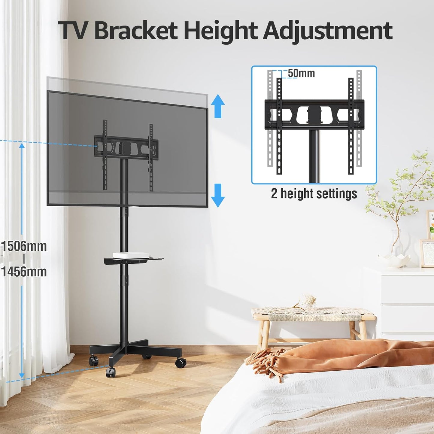 Suport TV stand cu roti, pentru televizoare de 23-60 inch, suporta pana la 35 kg, reglabil pe inaltime, VESA maxim 400x400 mm, negru