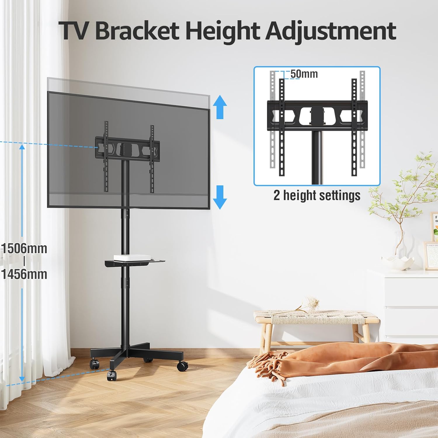 Suport TV stand cu roti, pentru televizoare de 23-60 inch, suporta pana la 35 kg, reglabil pe inaltime, VESA maxim 400x400 mm, negru