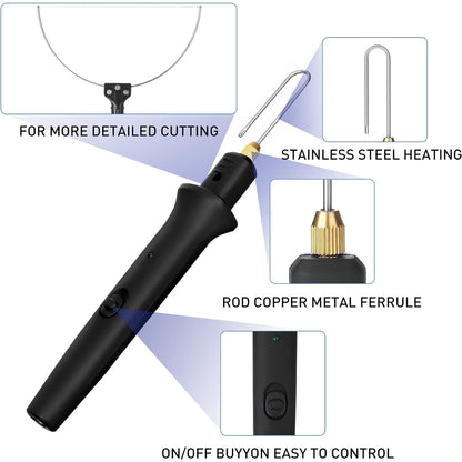 Aparat de taiat polistiren 3 in 1, cu fir cald, 3 varfuri interschimbabile, buton pornit/oprit, indicator LED, 100-240V/18W, pentru sticla celulara, burete, EPS, EPP, negru
