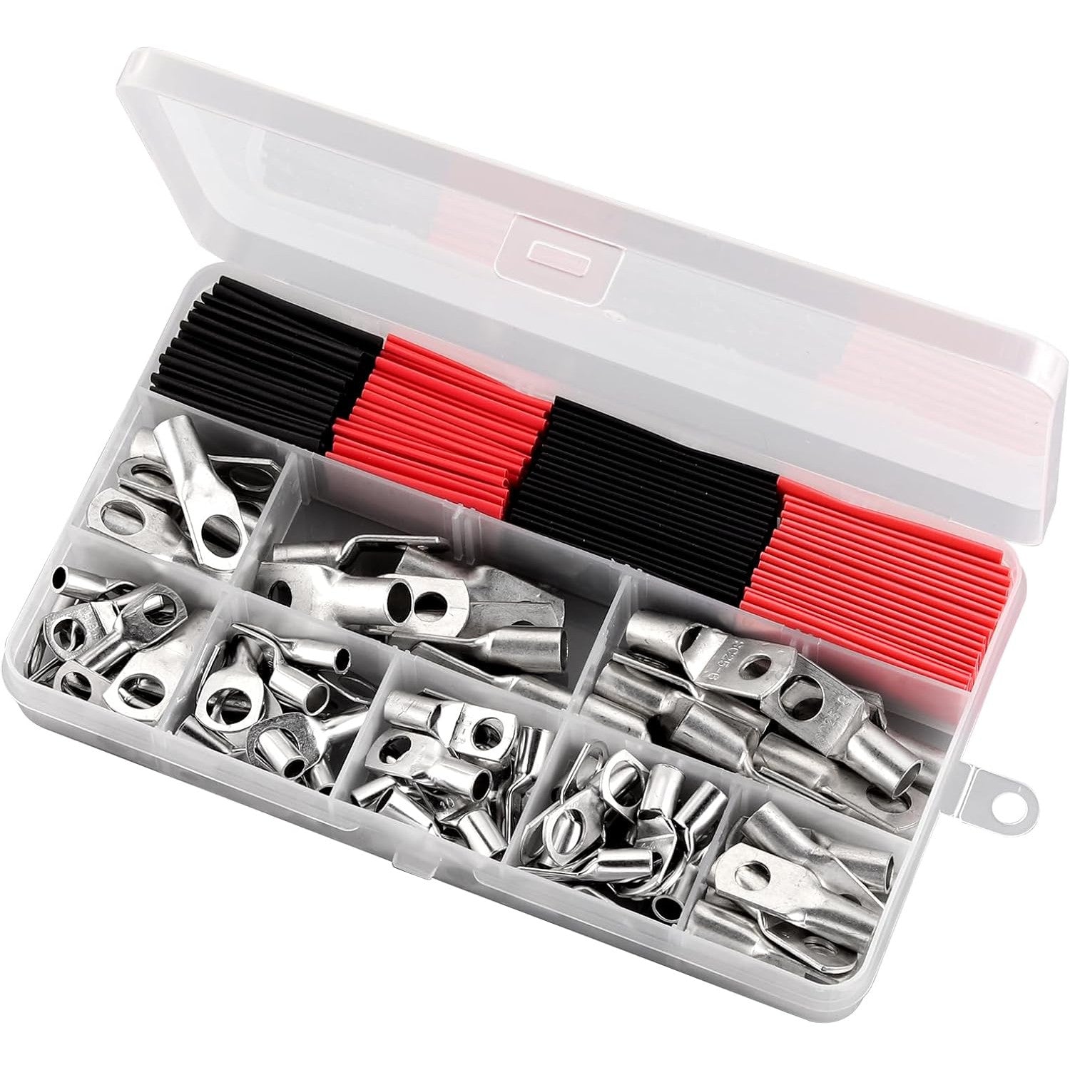 Set cleste de sertizare 6-50 mm² cu 100 bucati terminale AWG 10, 8, 6, 4 SC6-6 - SC25-8, cu cleste de taiat cabluri si tuburi termocontractile, Proster