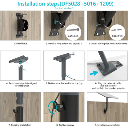 Suport pentru antena Starlink Gen 3/V3 si Starlink Mini, rotire 360° si inclinare 90°, reglabil pentru perete si acoperis, aluminiu rezistent la coroziune si intemperii, kit montaj complet cu suruburi, fixare stabila, gri
