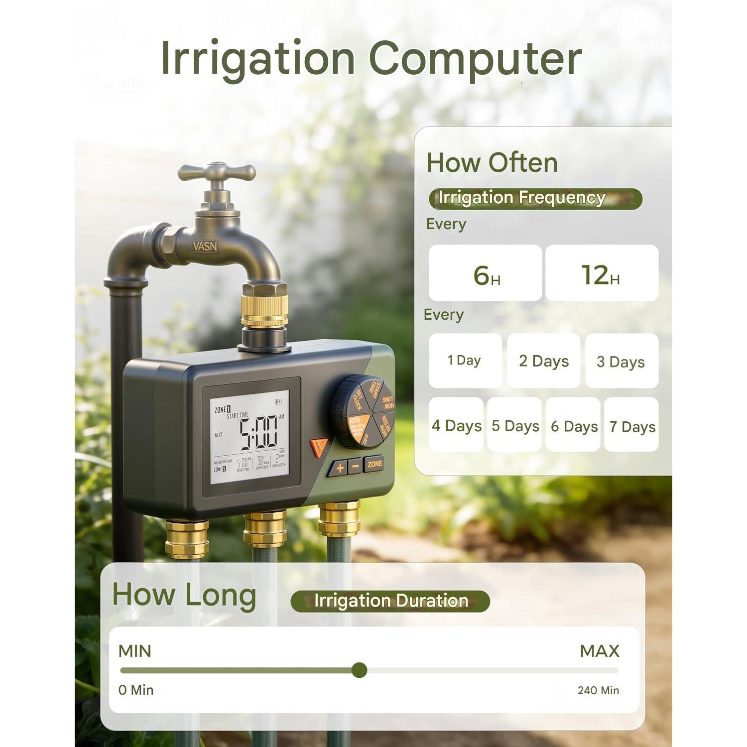 Programator irigatii Diivoo cu 3 iesiri, temporizator udare automat si manual, afisaj LCD mare, conectori alama, functie intarziere ploaie, programare digitala, pentru gradina si gazon