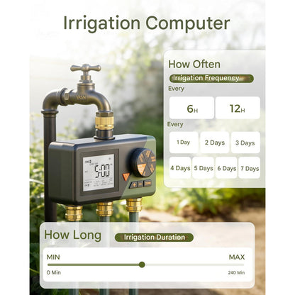 Programator irigatii Diivoo cu 3 iesiri, temporizator udare automat si manual, afisaj LCD mare, conectori alama, functie intarziere ploaie, programare digitala, pentru gradina si gazon