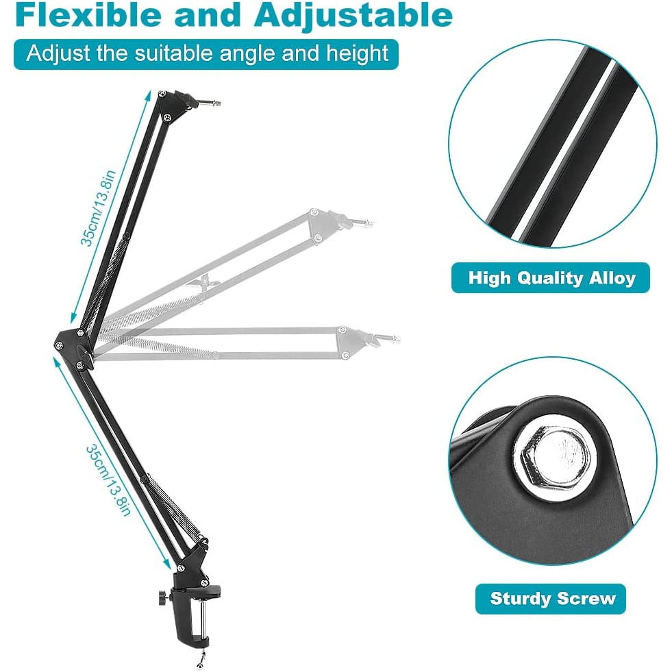 Set brat cu menghina cu suport pentru microfon, filtru pop, ring light LED USB, stand cu suport pentru telefon, Profesional, Ajustabil