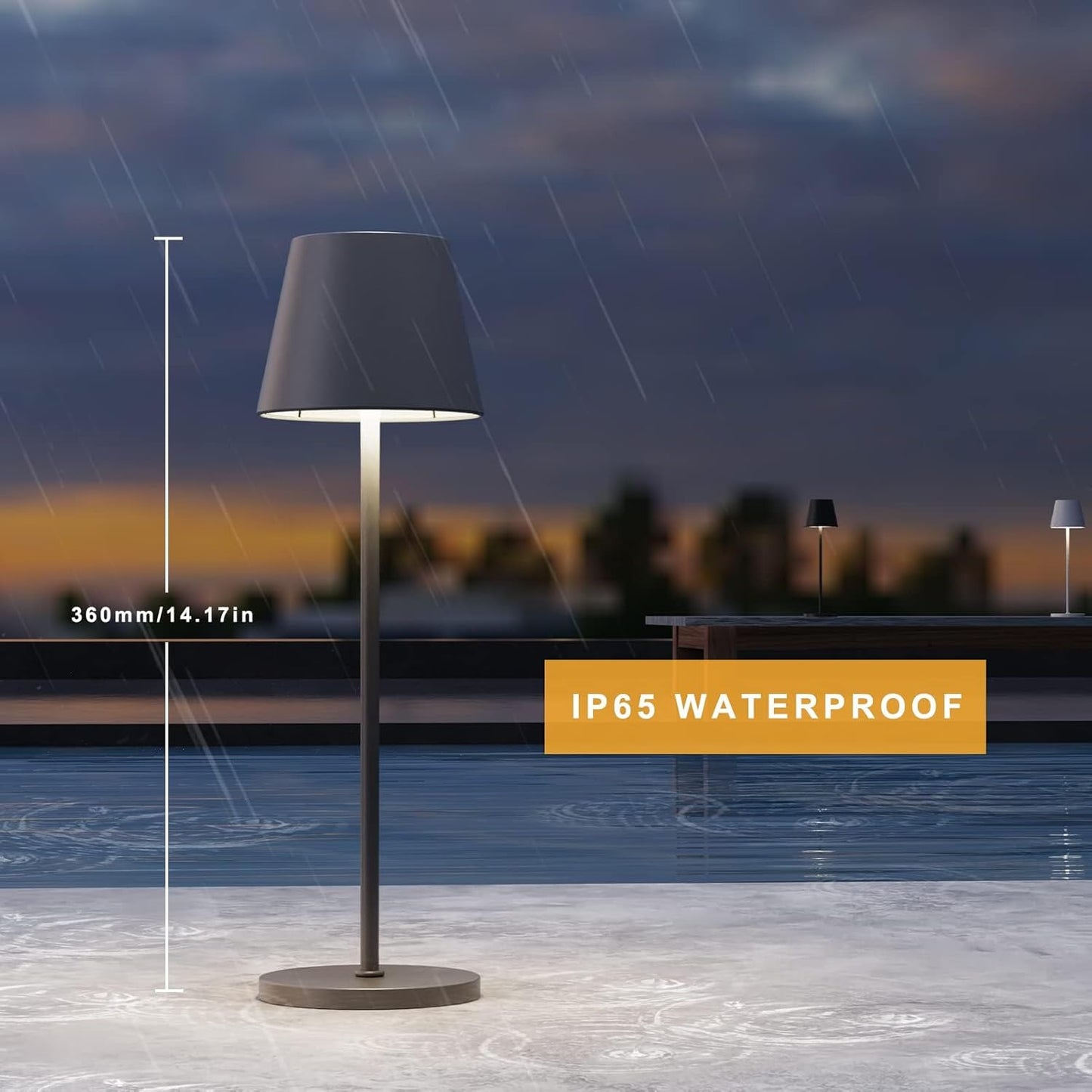 Lampa de masa LED RGB cu statie de incarcare, buton cu touch, dimabila, impermeabila IP54, pentru interior si exterior, hotel, restaurant, terasa, casa, gradina