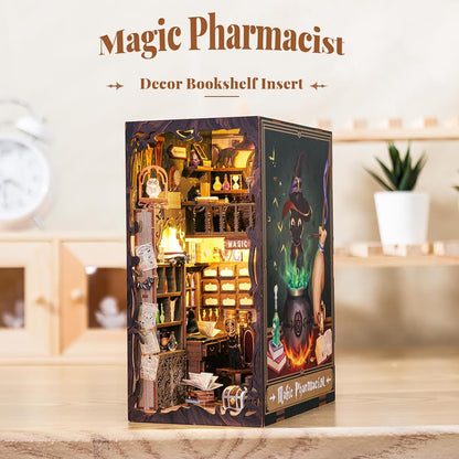 Puzzle 3D Cotor de carte DIY, Magician, Cu lumini LED, 282 piese, Book Nook Magic Pharmacist, Cutebee