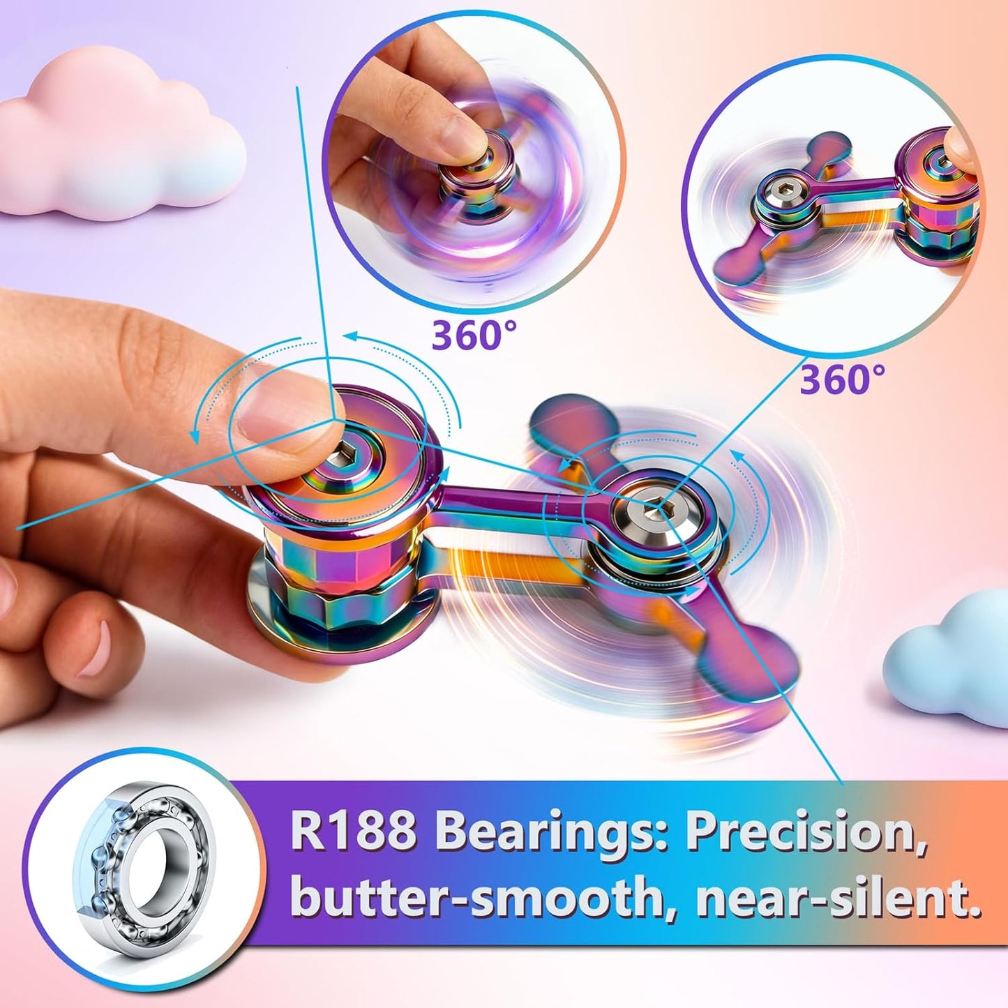 Fidget spinner Coolden, jucarie antistres pentru adulti si copii, metalic, rotire silentioasa EDC, relaxare, ADHD, anxietate, stres, multicolor