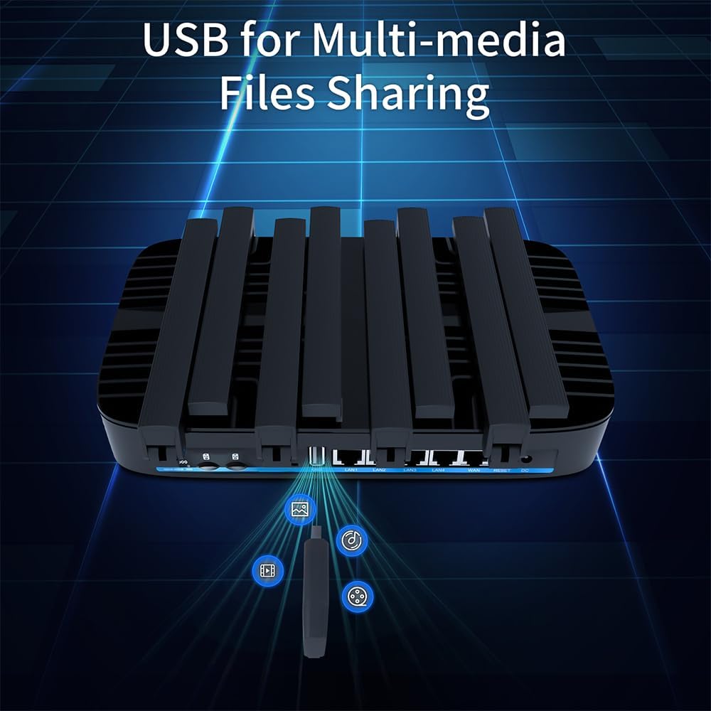Router AX3000 4G LTE Cat6 cu Dual SIM, Wi‑Fi 6 Dual Band MU‑MIMO, porturi Gigabit LAN/WAN, USB 3.0, MESH usor, configurare rapida si securizata, deblocat, pentru internet mobil