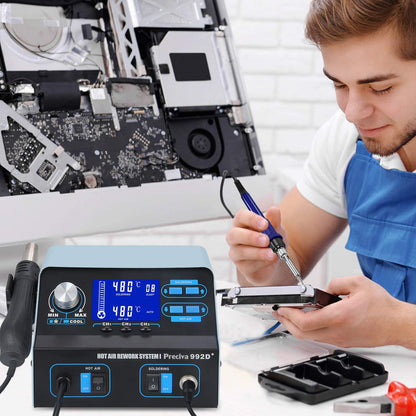 Statie de lipit si dezlipit profesionala 750W Preciva 992D cu aer cald pentru dezlipire, cu display LCD, temperatura reglabila si functie memorie
