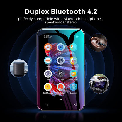 MP4 Player WiFi, cu ecran 4 inch, Bluetooth, full touchscreen, MP3 Player cu browser mini, difuzor, sunet HiFi, e-book, inregistrare radio si voce, suporta card pana la 512 GB