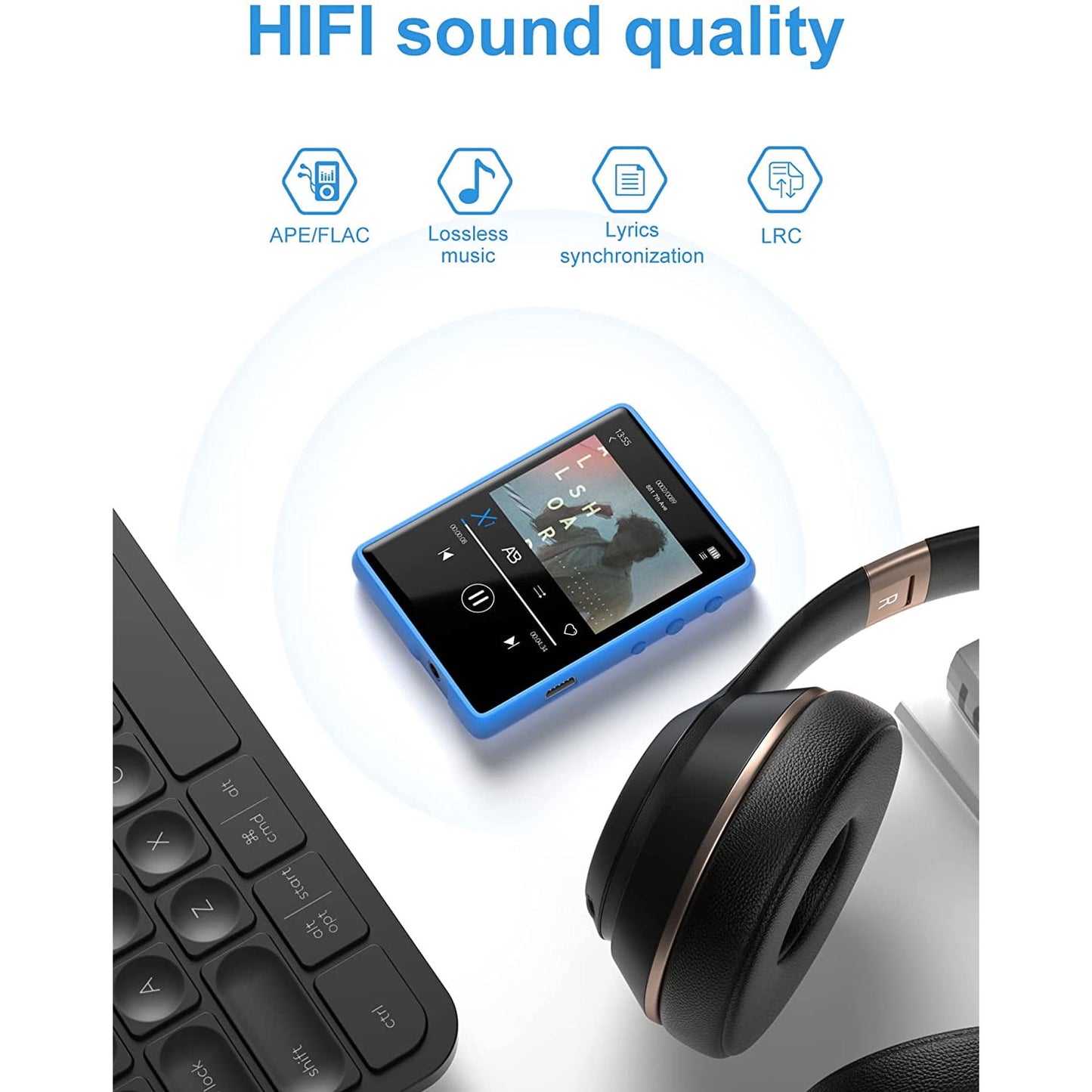 MP3 Player 32 Gb cu Bluetooth 5.0, touchscreen 2,4 inch, sunet HiFI, difuzor, Radio FM, portabil, accepta card pana la 128 Gb, albastru
