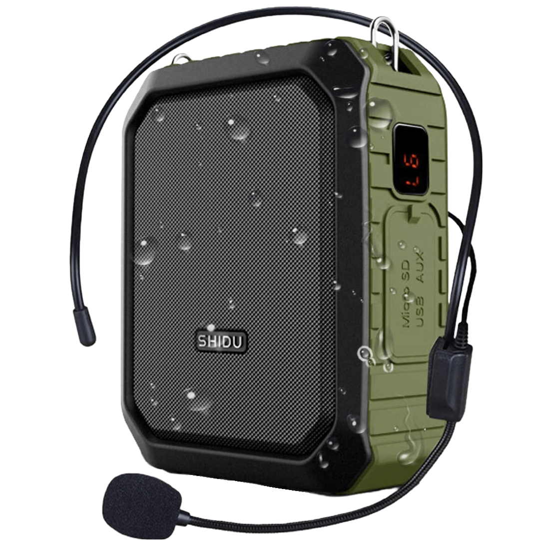 Megafon portavoce Bluetooth portabil, cu microfon headset, 18W, baterie 4400 mAh cu functie powerbank, slot card, impermeabil IPX5, pentru profesori, gid turistic, antrenor