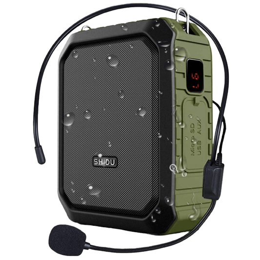 Megafon portavoce Bluetooth portabil, cu microfon headset, 18W, baterie 4400 mAh cu functie powerbank, slot card, impermeabil IPX5, pentru profesori, gid turistic, antrenor