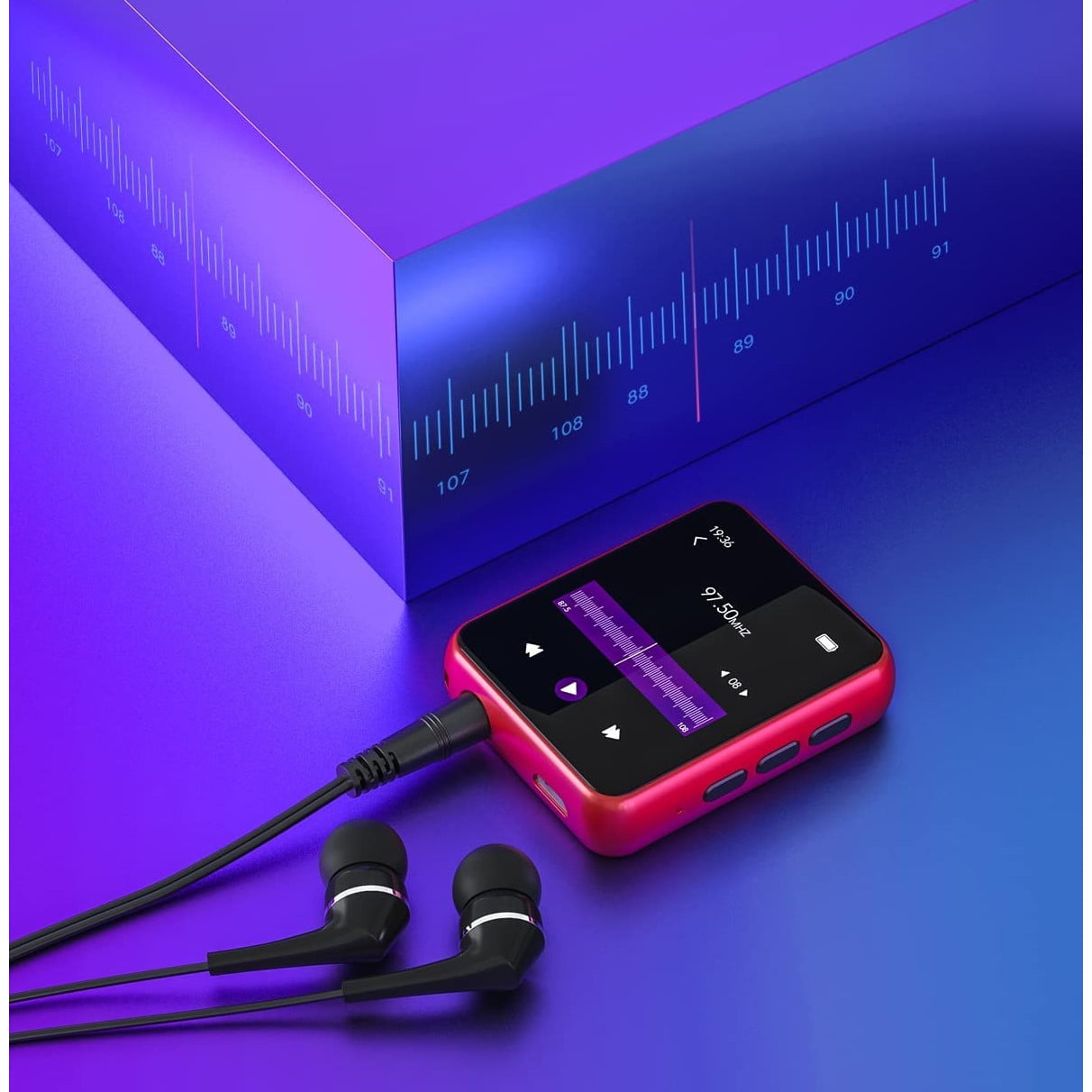 MP3 Player 32 Gb cu Bluetooth 5.0, sunet HiFi fara pierderi, cu difuzor integrat, Radio FM, inregistrare voce, touchscreen de 1,8 inch, accepta card de pana la 128 Gb, rosu