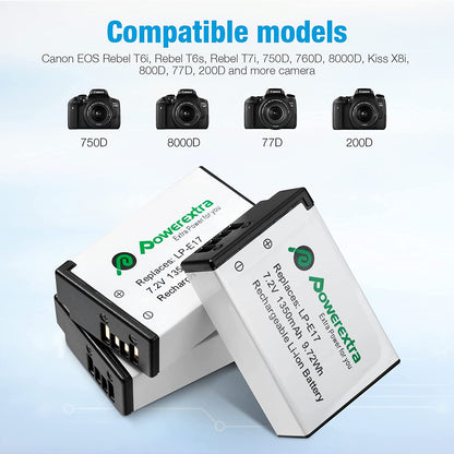 Set de 3 acumulatori LP-E17 1350 mAh 7.2 V cu incarcator triplu cu afisaj LCD, pentru Canon EOS 77D 200D 750D 760D 800D M3 M5 M6
