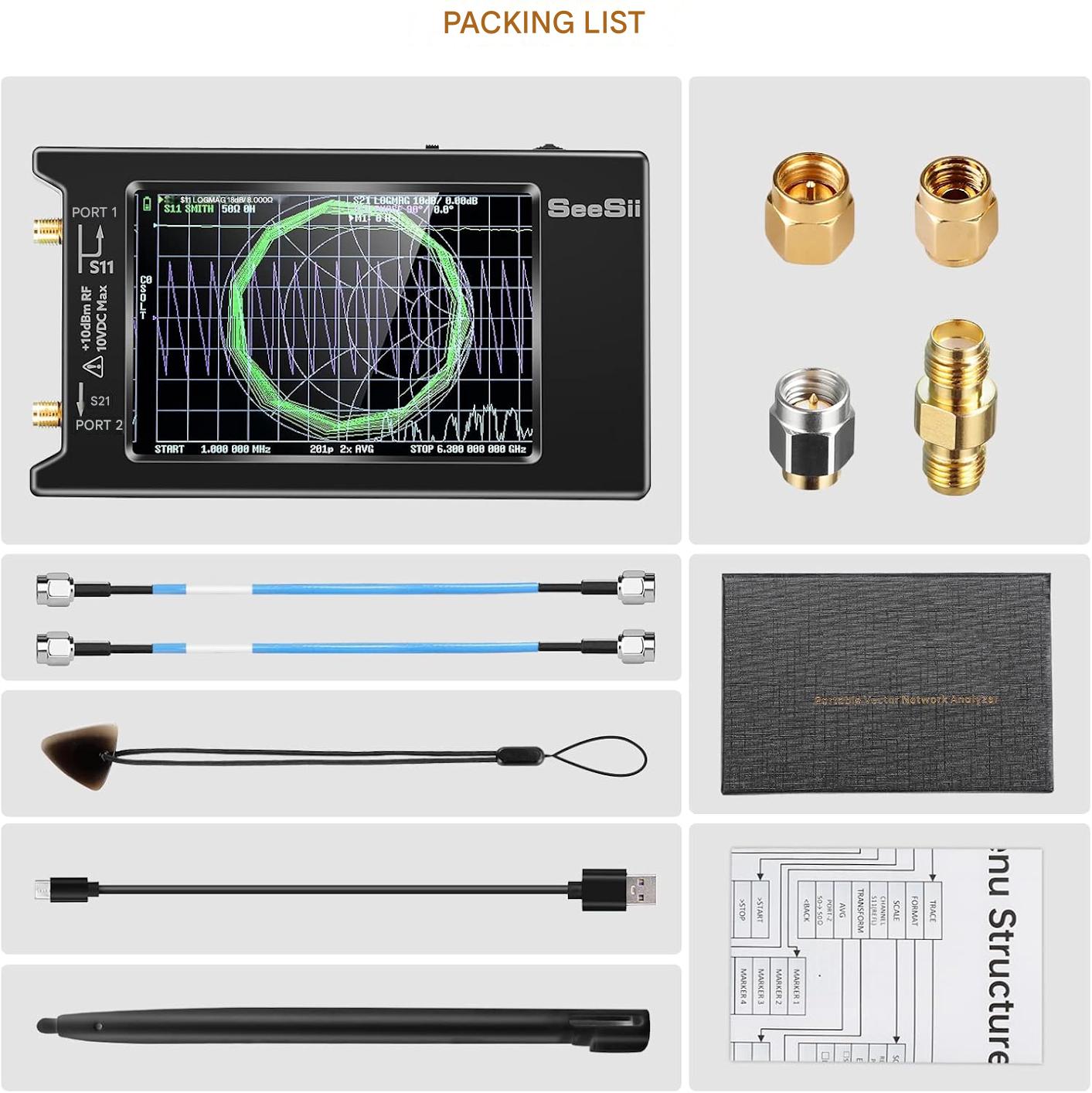Analizor de retea vectoriala Seesii LiteVNA, banda 50 kHz–6,3 GHz, Slot MicroSD, masurare Smith Chart S, SWR, parametri HF/VHF/UHF, cu touchscreen de 4 inch, intarziere faza, instrument profesionist pentru radioamatori si inginerie RF