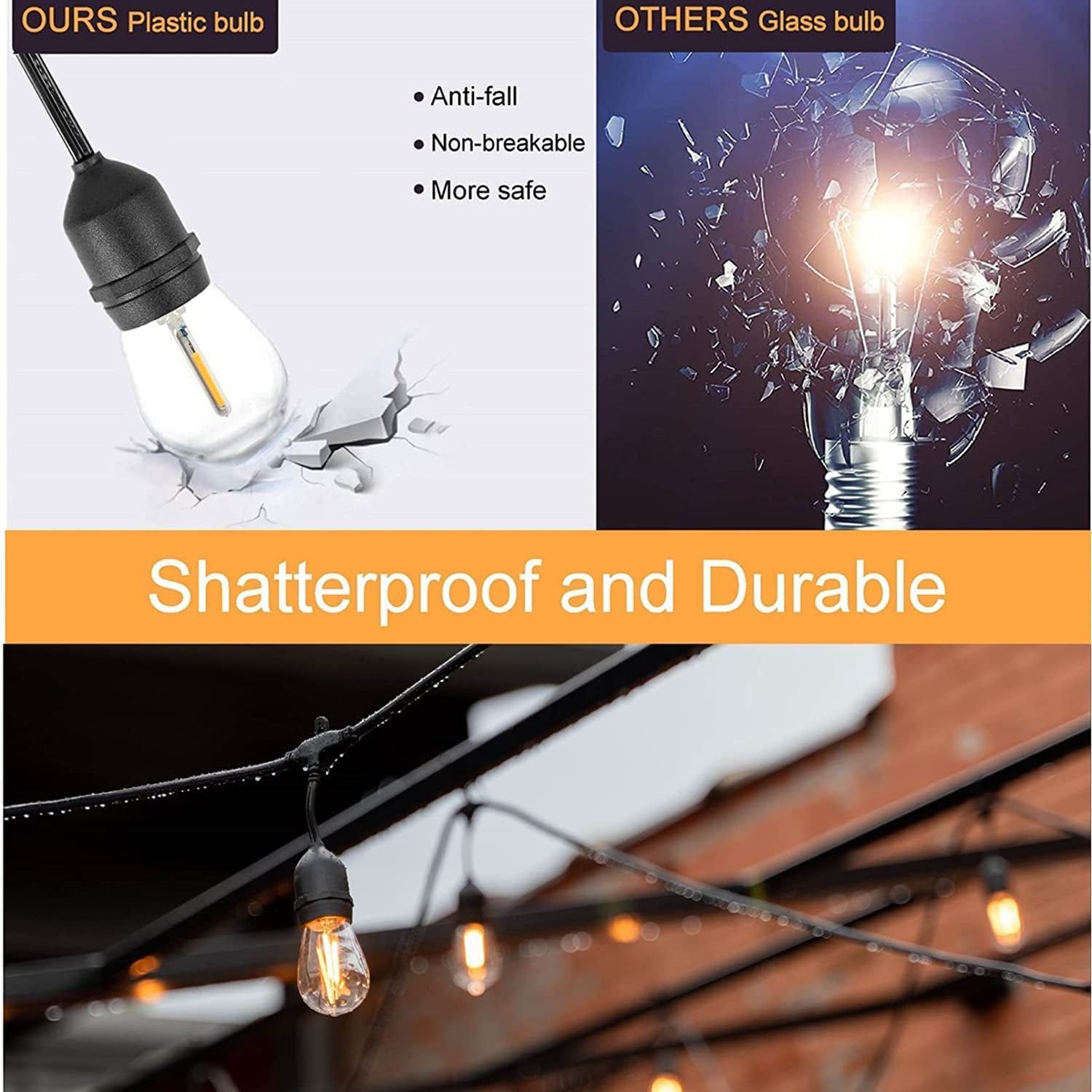 Ghirlanda luminoasa LED 39 m cu 38 de becuri E27, impermeabil IP65, 2700K, clasa energetica A+