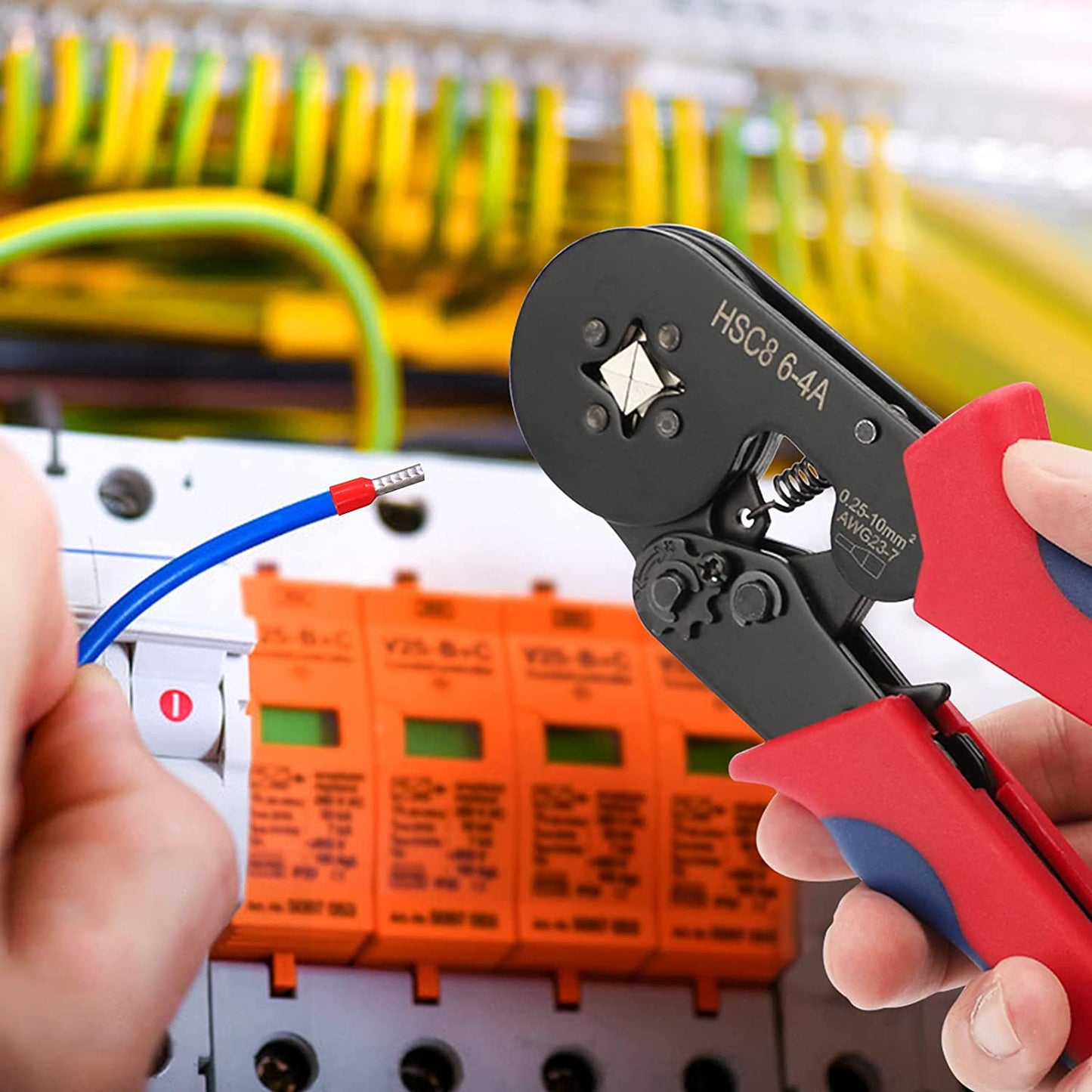 Set cleste de sertizat pini conectori cu 1200 terminale conductori electrici 0,25-10 mm², cu surubelnita, cu 8 tipuri terminale