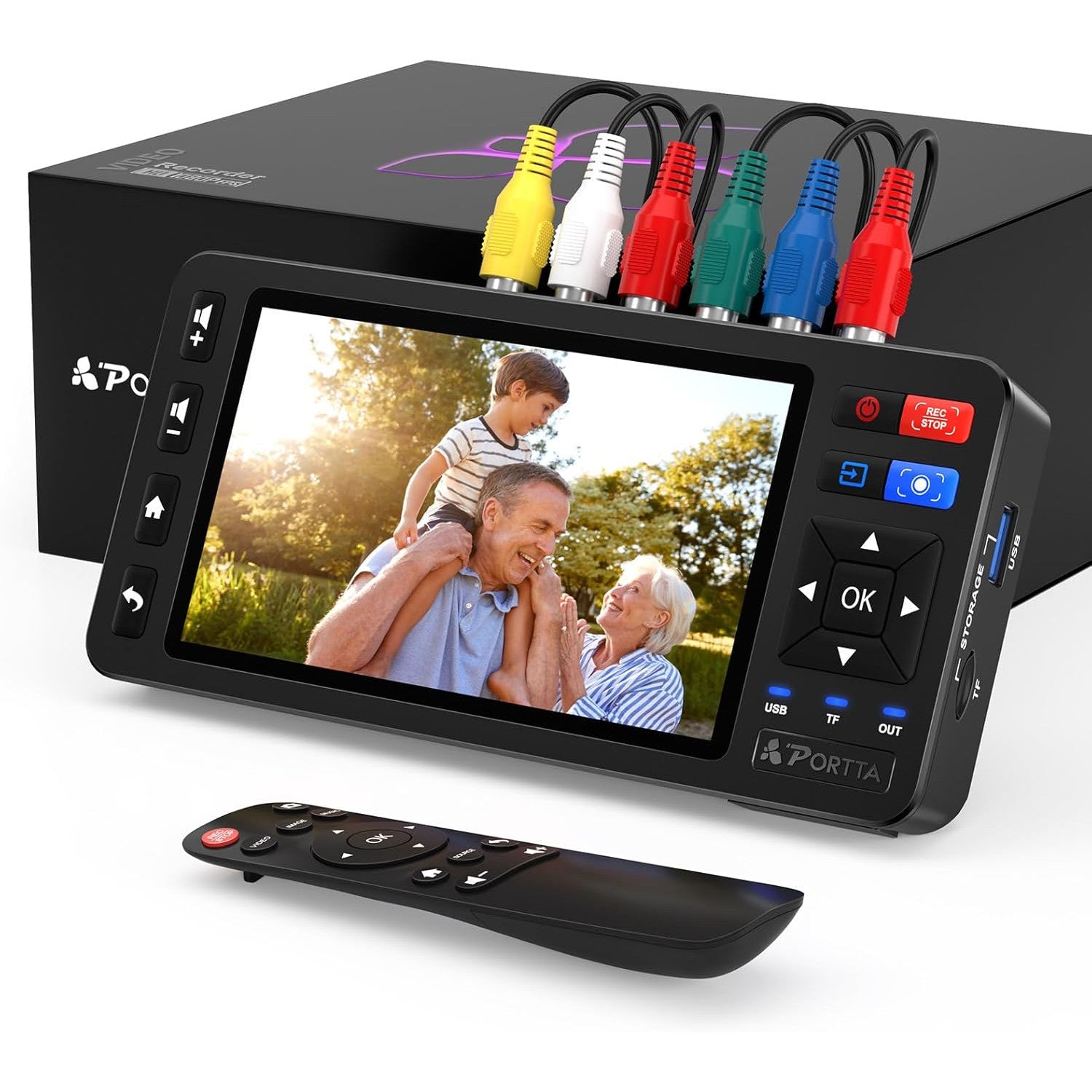 Placa de capura video 1080P – digitalizare casete video grabber VHS/VCR/Hi8/MiniDV/DVR/DVD/camere video/console jocuri si alte dispozitive in format digital, suporta intrari AV/YPbPr/AUX, stocare USB, cu display si telecomanda