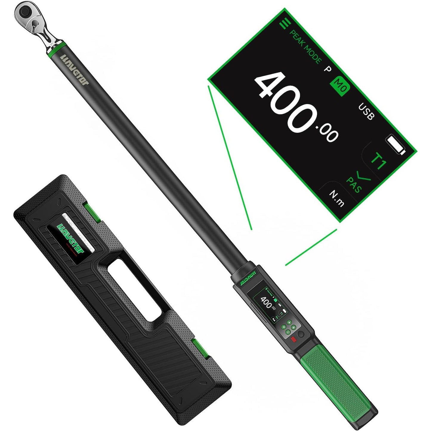 Cheie dinamometrica digitala 1/2 inch, cuplu 20-400 N.m, cu display LCD, alerta sonora, precizie ±1%, cu cutie de depozitare, pentru auto, motociclete si biciclete