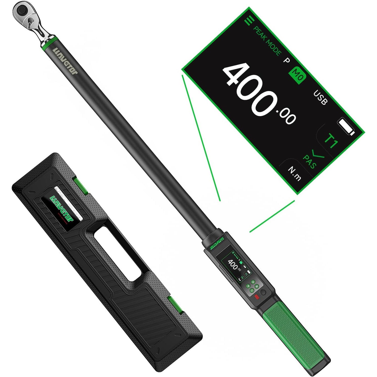 Cheie dinamometrica digitala 1/2 inch, cuplu 20-400 N.m, cu display LCD, alerta sonora, precizie ±1%, cu cutie de depozitare, pentru auto, motociclete si biciclete