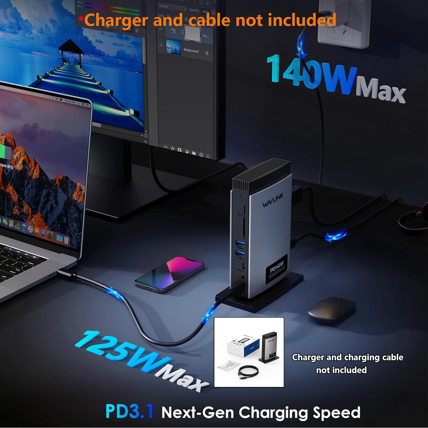 Statie de andocare 11 in 1 cu extindere display 8K, 125W PD3.1 Pass-through, 2 DisplayPort, 1 HDMI, 2 x USB-A, 3 x USB-C, Ethernet, SD/TF, Audio/Mic, pentru Windows & MacBook M1/M2/M3/M4