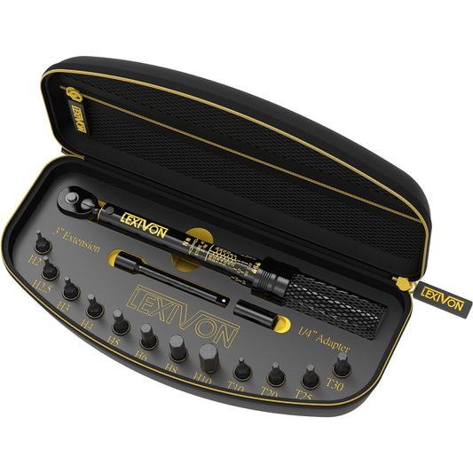 Set cheie dinamometrica 2-26 Nm, cu chei tubulare cu biti torx si hex, adaptor 1/4 inch, extensie de 3 inch, cu clichet, Lexivon LX-191