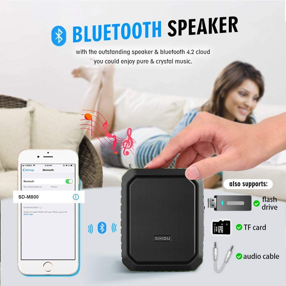 Megafon portavoce Bluetooth portabil, cu microfon headset, 18W, baterie 4400 mAh cu functie powerbank, slot card, impermeabil IPX5, pentru profesori, gid turistic, antrenor