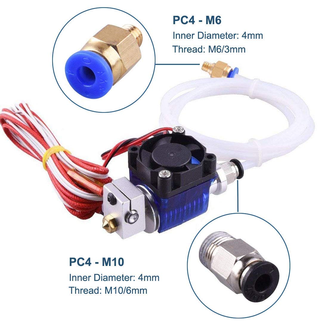 Kit de accesorii pentru imprimanta 3D 41 piese, cu 10 duze, 3 bloc de incalzire, 3 tije filetate cu teflon, 3 protectii de silicon, 4 conectori PC4, 10 ace de curatare, tub teflon si unelte