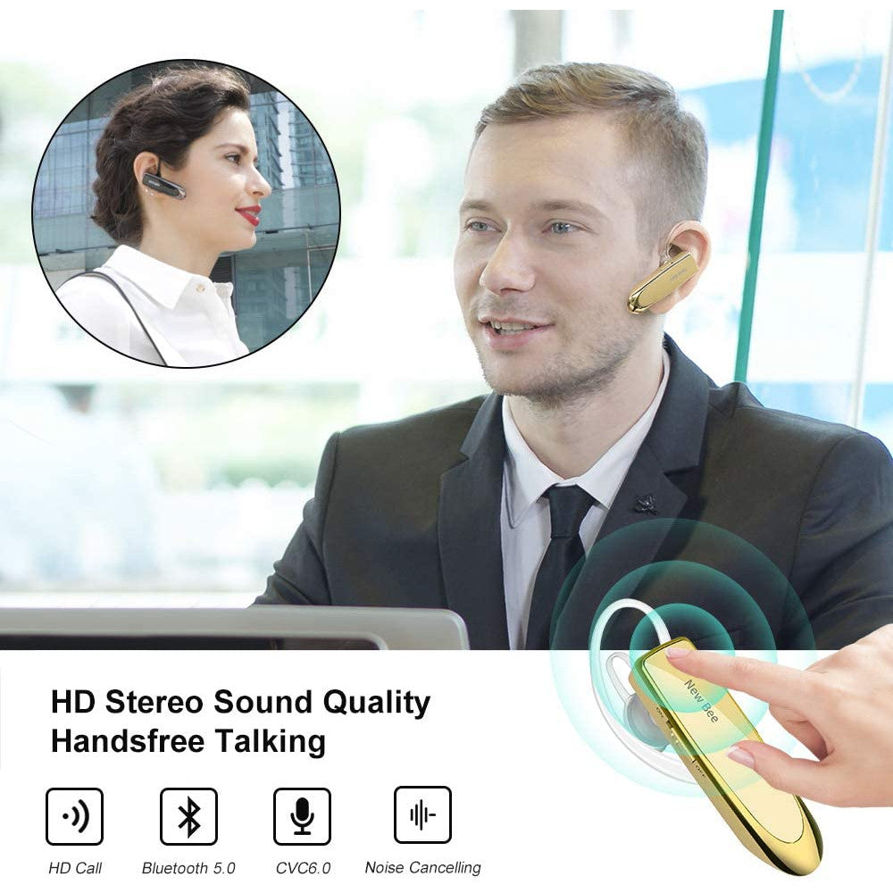 Casca New Bee Bluetooth V5.0, Handsfree, wireless, Reincarcabile, Stereo, Auriu