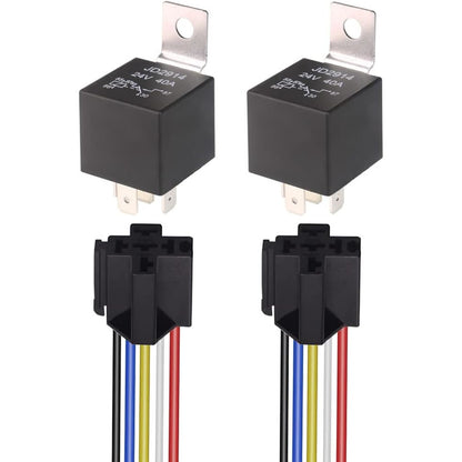 Set de 2 releu auto de 24V 40A, 5 pini, cu priza si fire, 2.5 x 3 cm, Gebildet JD2914