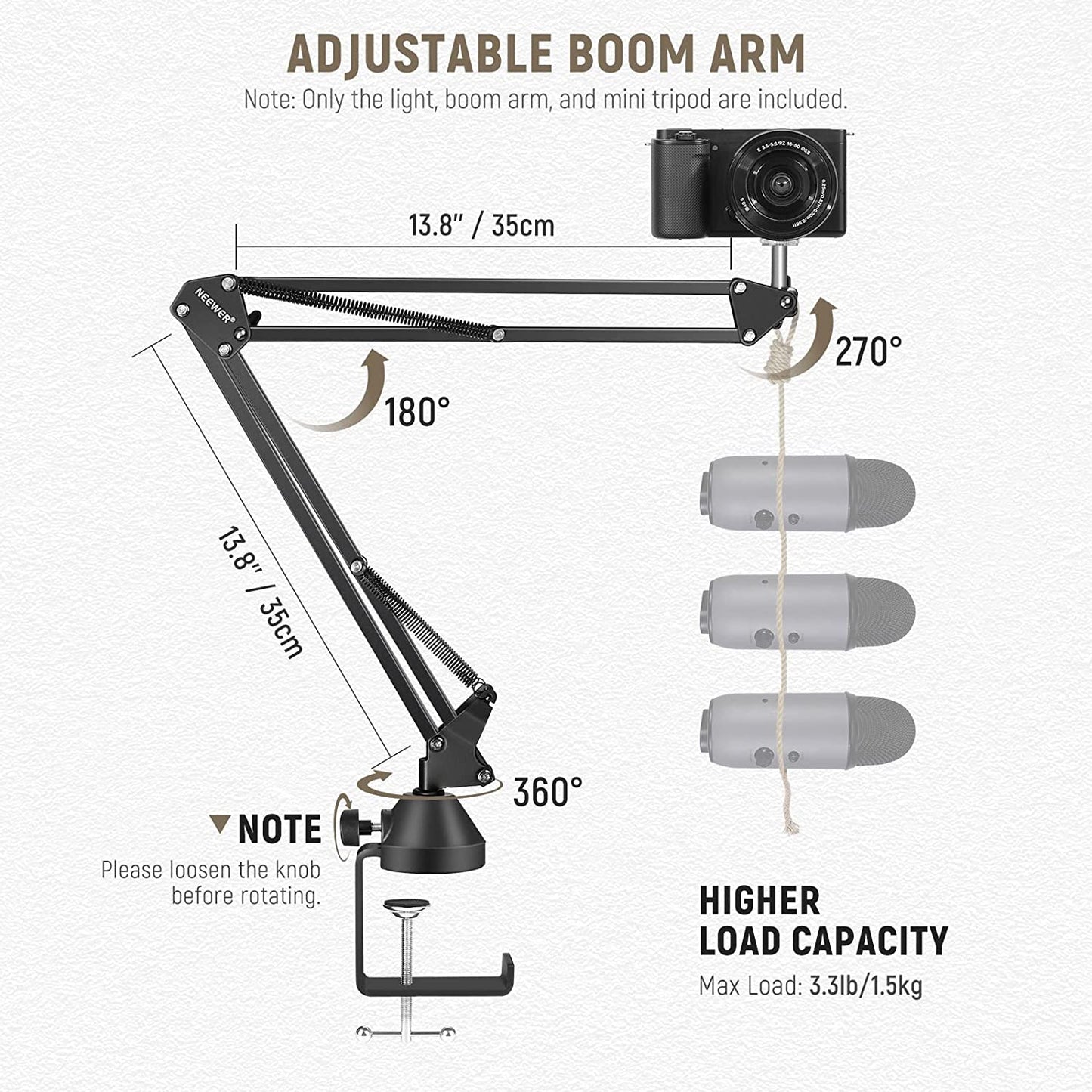 Ring Light LED cu trepied si brat cu menghina,Lampa circulara cu suport smartphone, telecomanda, montura cap tip bila, adaptor de la 5/8" la 3/8" si adaptor de la 1/4" la 5/8", pentru machiaj, vlog, streaming, inregistrare video