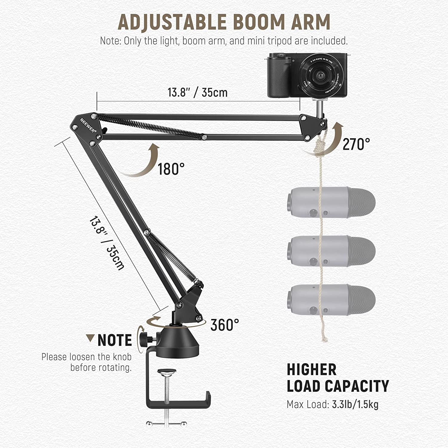 Ring Light LED cu trepied si brat cu menghina,Lampa circulara cu suport smartphone, telecomanda, montura cap tip bila, adaptor de la 5/8" la 3/8" si adaptor de la 1/4" la 5/8", pentru machiaj, vlog, streaming, inregistrare video