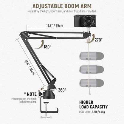 Ring Light LED cu trepied si brat cu menghina,Lampa circulara cu suport smartphone, telecomanda, montura cap tip bila, adaptor de la 5/8" la 3/8" si adaptor de la 1/4" la 5/8", pentru machiaj, vlog, streaming, inregistrare video