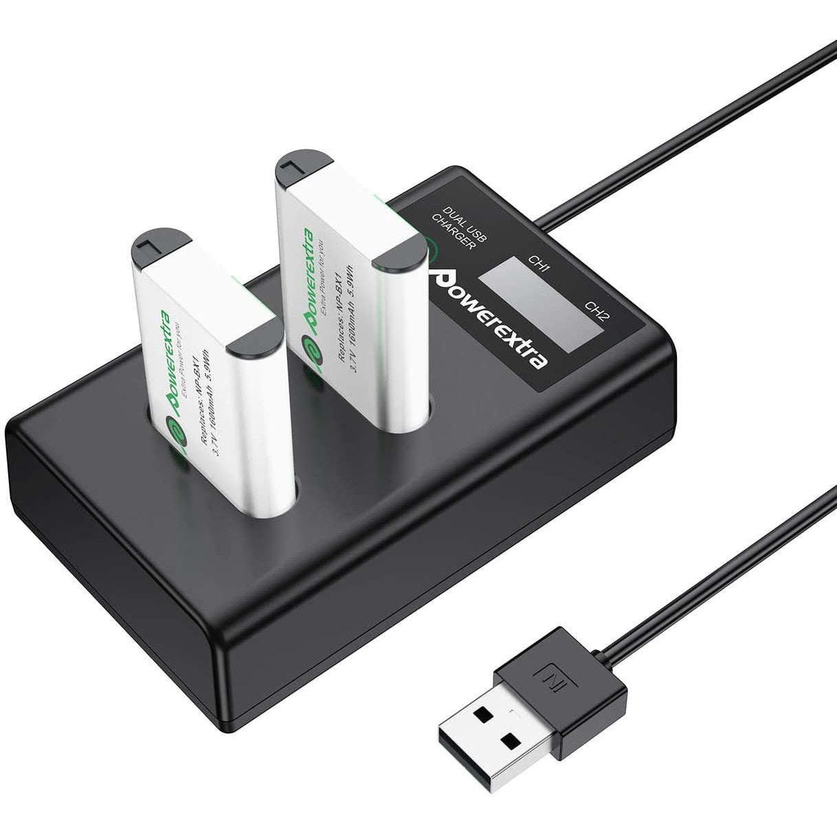 Set 2 acumulatori NP-BX1 1600mAh, cu incarcator dublu cu afisaj LCD, pentru Sony NP-BX1 NP-BX1 M8 Sony Cyber-Shot DSC-RX100 DSC-RX100 II DSC-RX100M