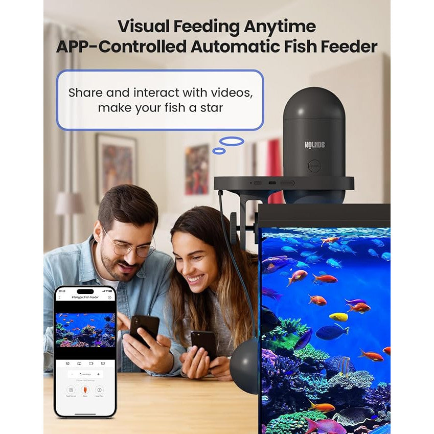 Hranitor pentru pesti, smart, Wifi, de acvariu, cu camera 2.5K, monitorizare 24/7, nightvision, control prin aplicatie, rezistent la umiditate, 230 ml, hranire continua, portii ajustabile