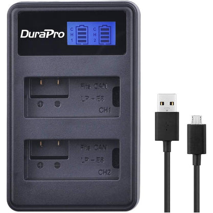Set 2 acumulatori LP-E8 1800 mAh si incarcator dual cu display, compatibili Canon EOS 700D 600D 550D 650D, Rebel T2i, T3i, T4i, T5i, Kiss X4, X5, X6, X6i, X7i DSLR