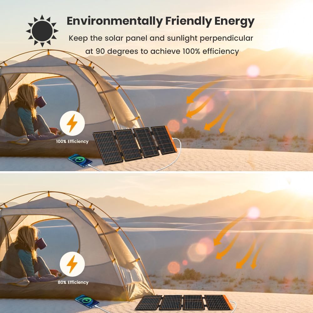 Panou solar portabil 40W cu USB-A si USB-C PD2.0, pliabil, ETFE monocristalin, IP67, incarcator solar pentru telefoane si gadgeturi, ideal pentru camping si drumetii