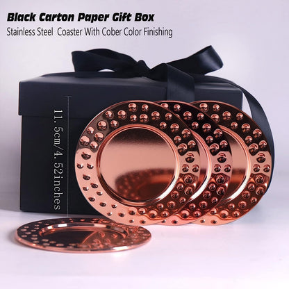 Set de 4 cani Moscow Mule, cesti 550 ml cu farfuriute, pai, jigger, lingurita, perie de curatare pai, tirbuson, rose gold