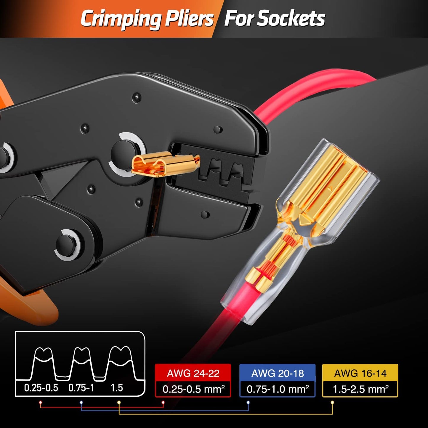 Set cleste de sertizare pini conectori cu 370 terminale conductori 0,25 - 2,5 mm², 20 de tipuri conectori spada, mama-tata cu mansoane de protectie si cleste de dezizolat