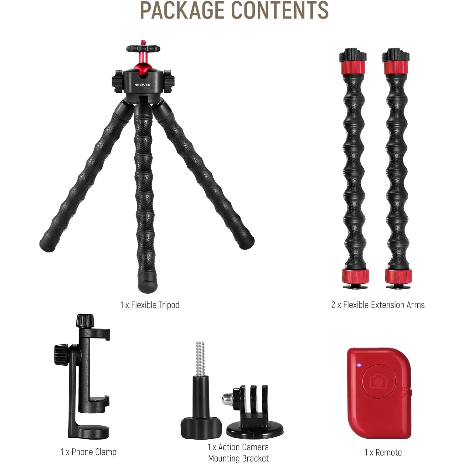 Trepied flexibil cu 2 brate detasabile cu montura cold shoe, cu telecomanda, montura cap rotativ tip bila, sarcina maxima 2 kg, pentru smartphone, video streaming, vlog, inregistrare