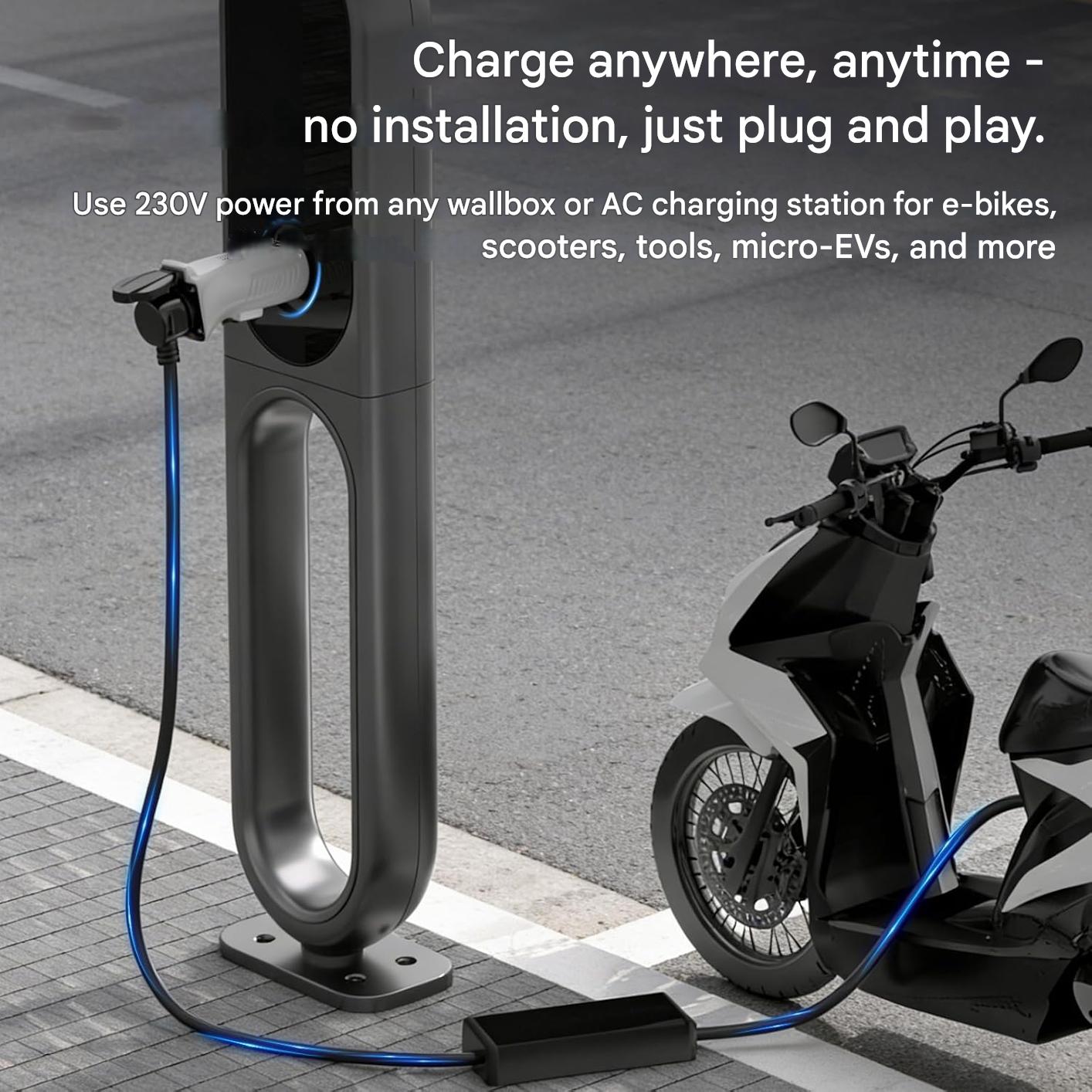 Adaptor mufa EV Type 2 la Schuko, IEC 62196 la priza 230V, 16A, 3.68 kW, IP44, pentru statii incarcare EV / Wallbox, biciclete si trotinete electrice