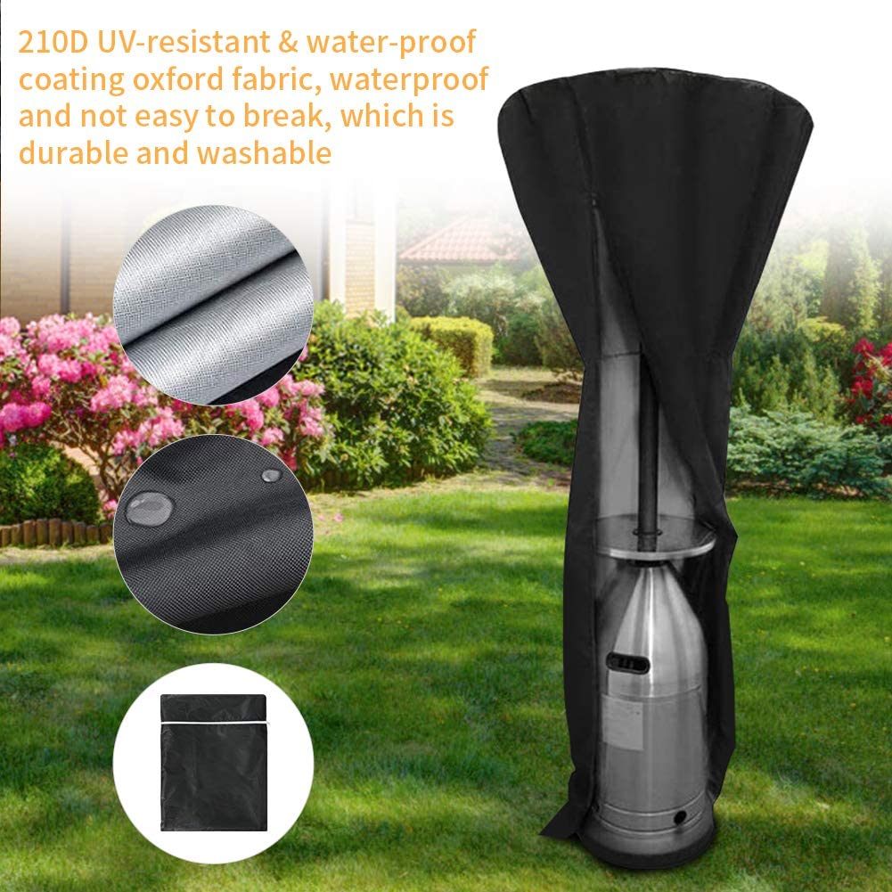 Husa de incalzitor pentru terasa, fabricata din poliester de inalta calitate 210D, impermeabila, rezistenta UV, 226 x 85 x 48 cm, negru