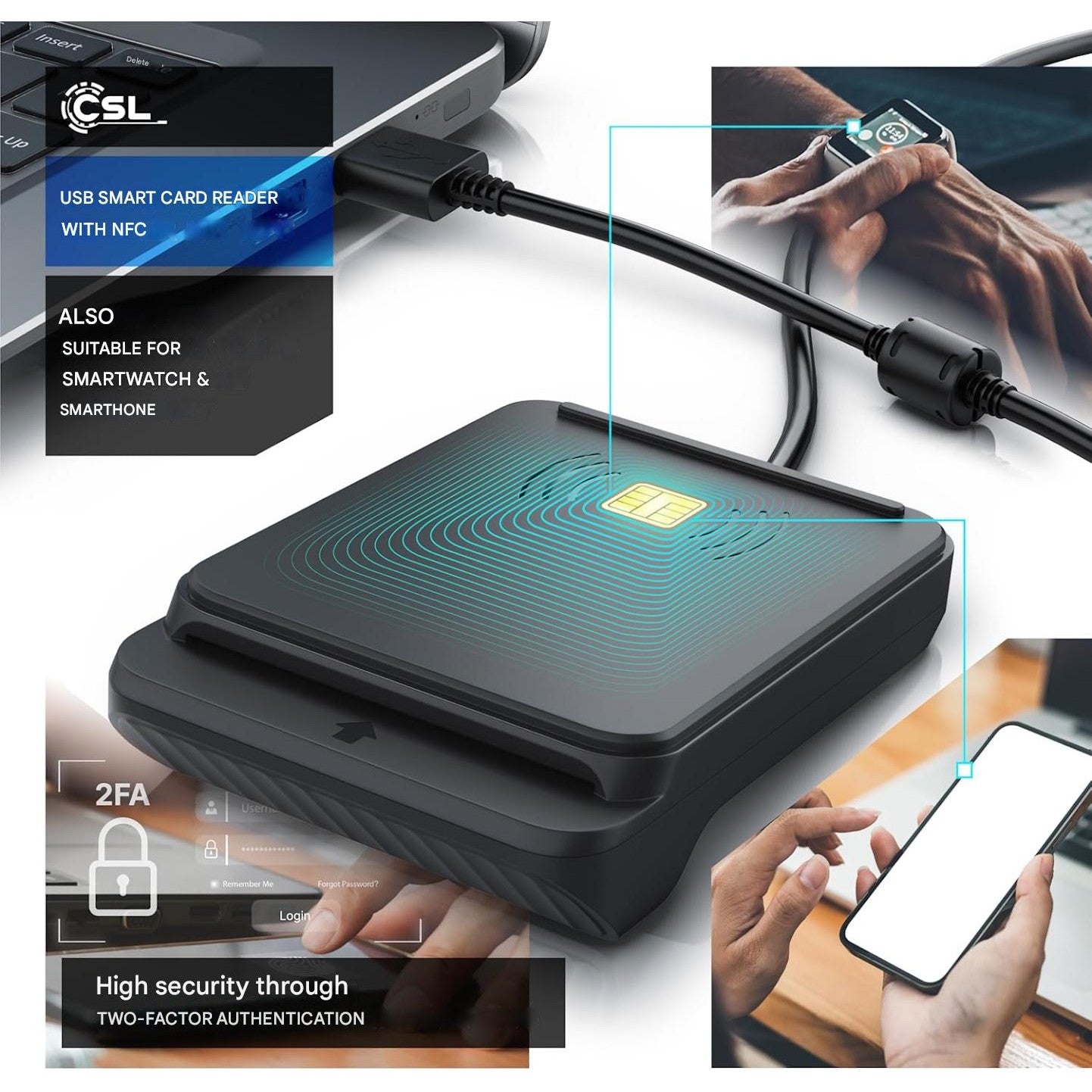 Cititor electronic carti de identitate cu Nfc, carduri inteligente si SIM, compatibil cu Mac OS X si Windows 11, pentru carte de identitate noua, card sanatate si carduri bancare