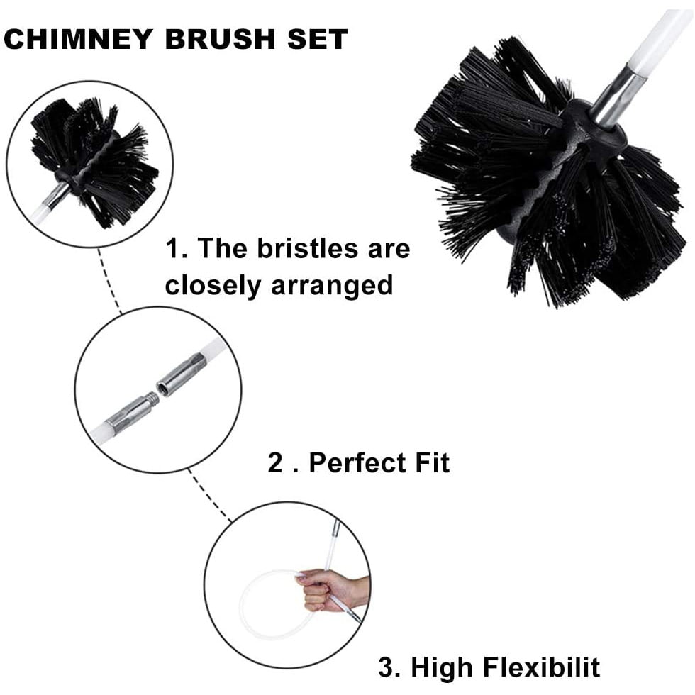 Kit de curatare cos de fum, pentru horn, cu perie, asamblare usoara, pentru sobe, centrale termice, seminee, 6m