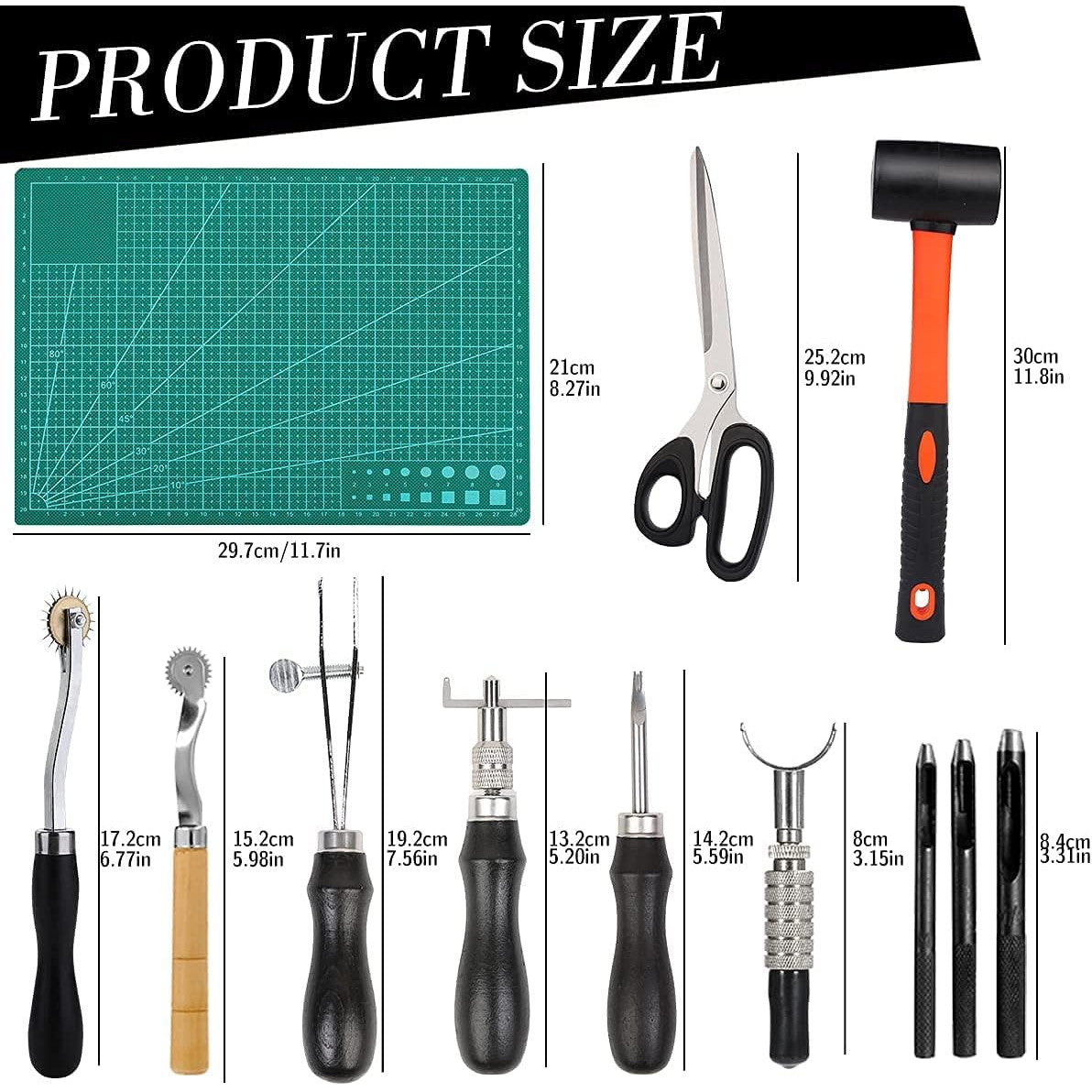 Set unelte prelucrare piele, 328 piese, cu scule modelaj, perforatori, ata pentru pielarie, ace de cusut, stampile, capse, placa de taiere, instrumente de bricolaj si marochinarie cu husa de depozitare si transport