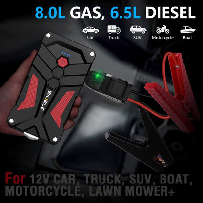 Starter auto, robot de pornire multifunctional 2000A, cu finctie de powerbank 21800 mAh 12V, cu lanterna LED si port USB, BiUBLE