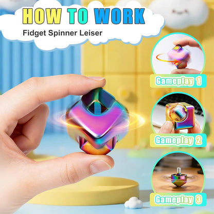Fidget Spinner cub metalic 2 in 1, jucarie anti-stres pentru copii si adulti, spinner rotativ silentios pentru concentrare si relaxare, 3x3 cm, multicolor
